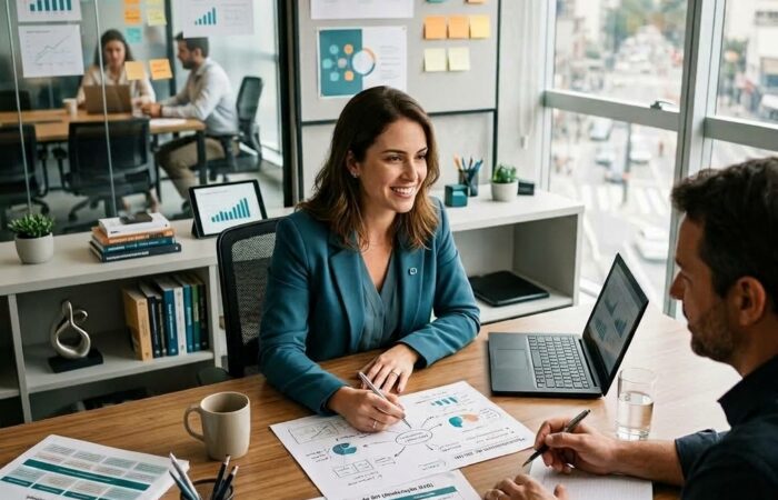 recrutadores a fazer uma entrevista de emprego com um empregado