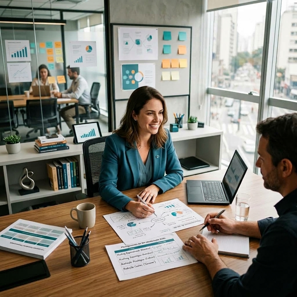 recrutadores a fazer uma entrevista de emprego com um empregado